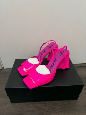 The Attico Neon Pink Slingback Block Heel Sandals